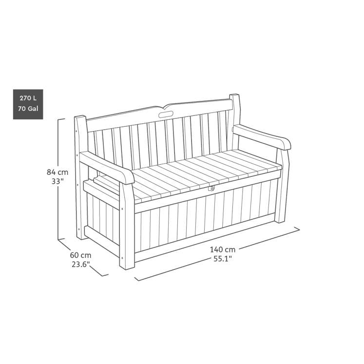 Keter Eden 265L Plastic Storage Bench – Dark Grey